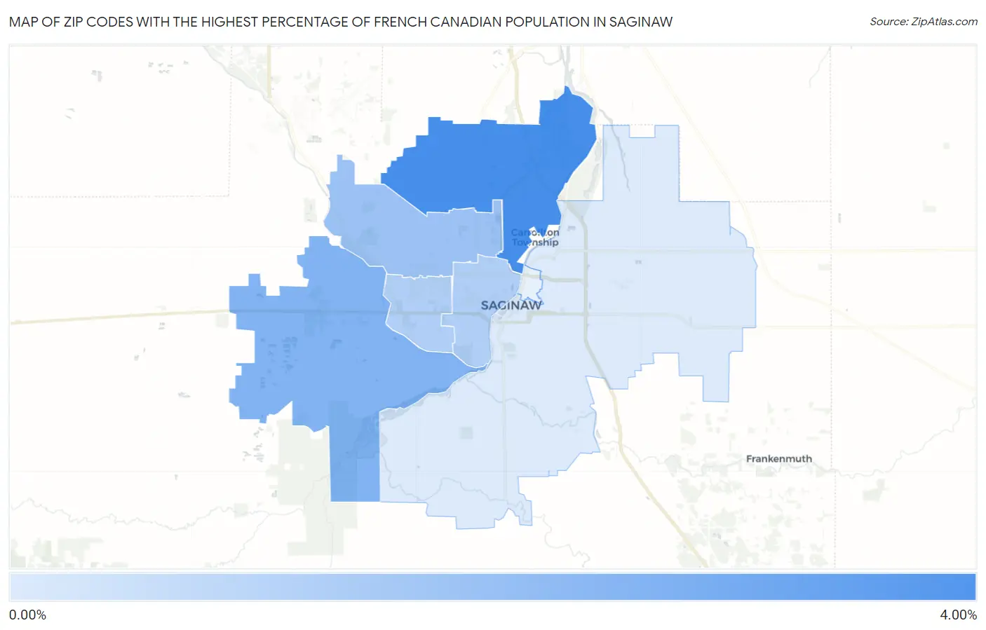 Zip Codes with the Highest Percentage of French Canadian Population in Saginaw Map