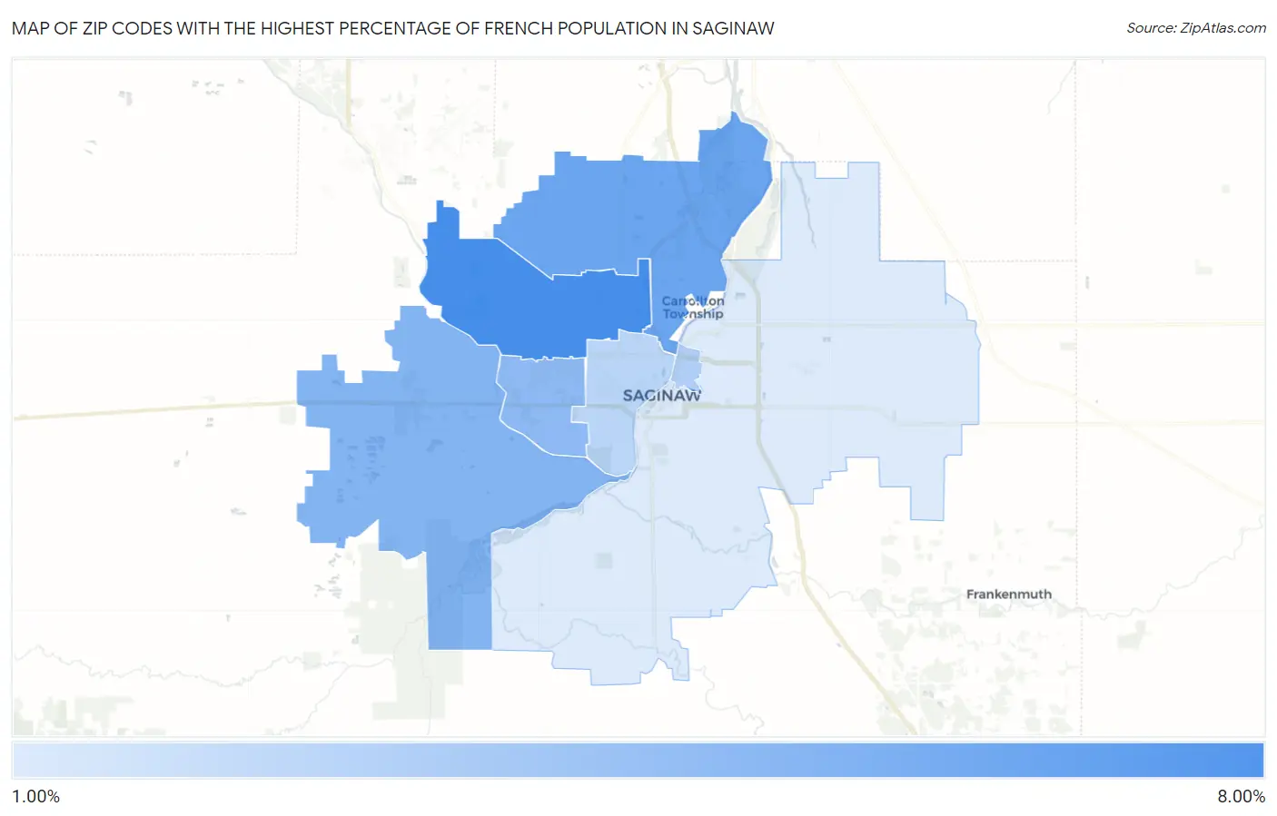 Zip Codes with the Highest Percentage of French Population in Saginaw Map