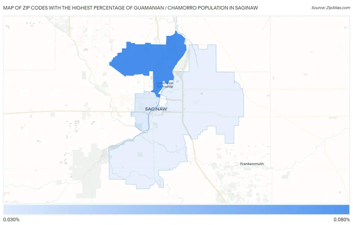 Zip Codes with the Highest Percentage of Guamanian / Chamorro Population in Saginaw Map