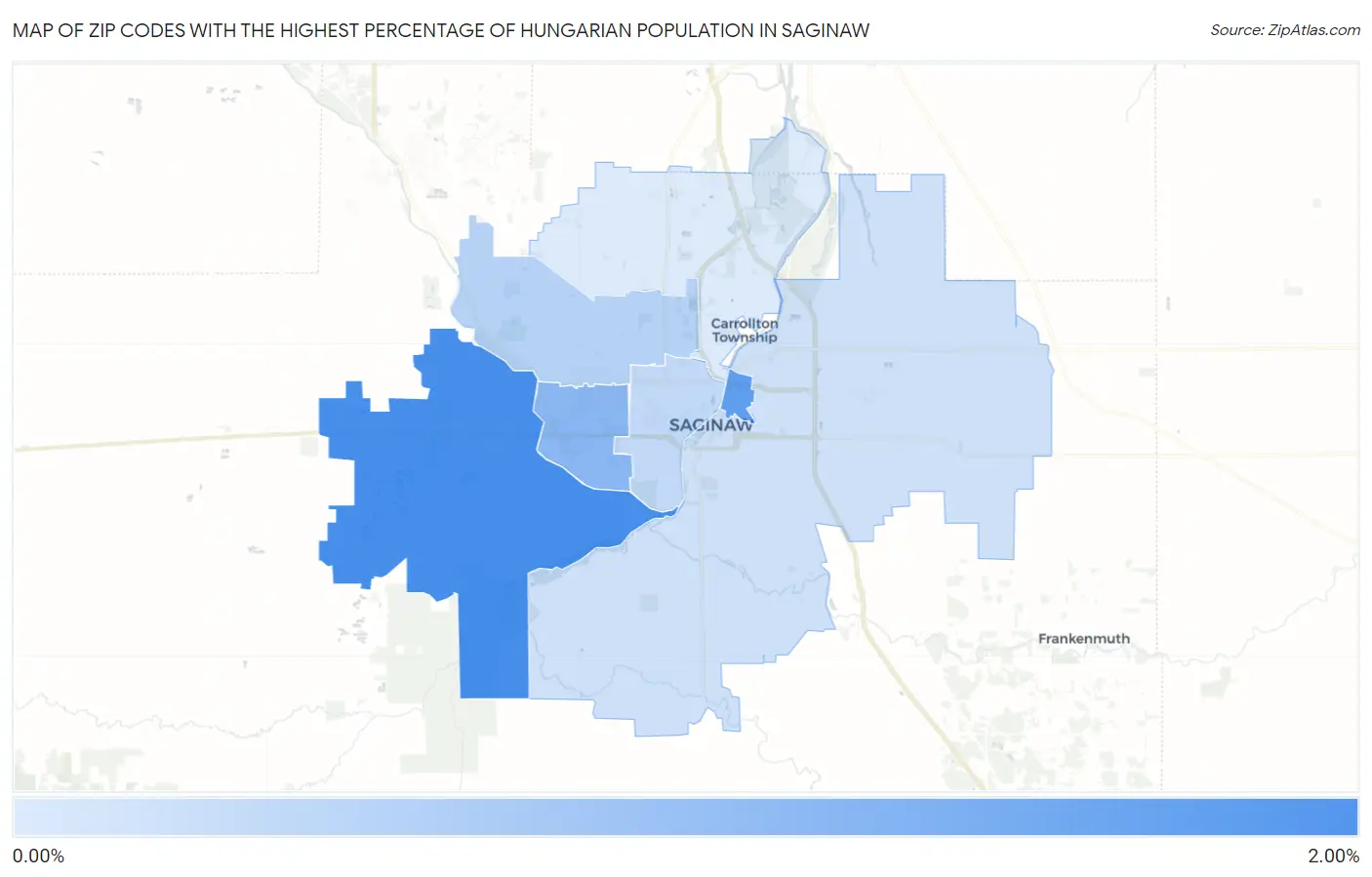 Zip Codes with the Highest Percentage of Hungarian Population in Saginaw Map