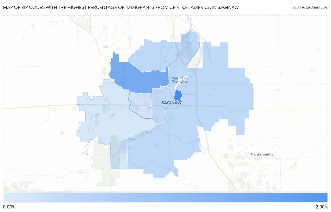 Zip Codes with the Highest Percentage of Immigrants from Central America in Saginaw Map