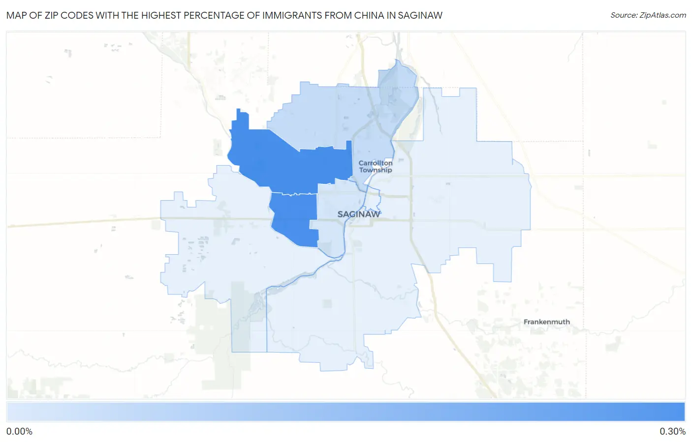 Zip Codes with the Highest Percentage of Immigrants from China in Saginaw Map