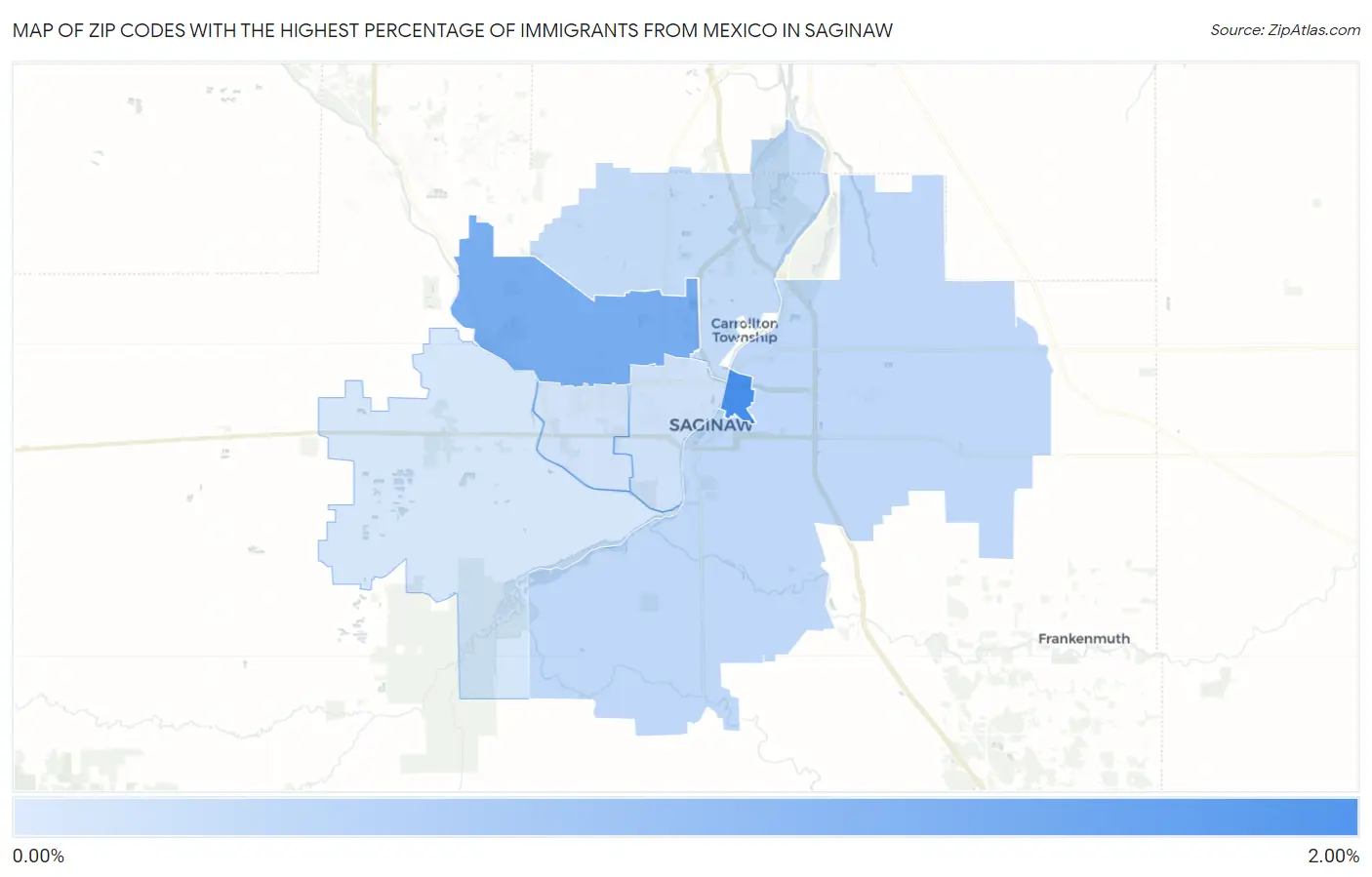 Zip Codes with the Highest Percentage of Immigrants from Mexico in Saginaw Map