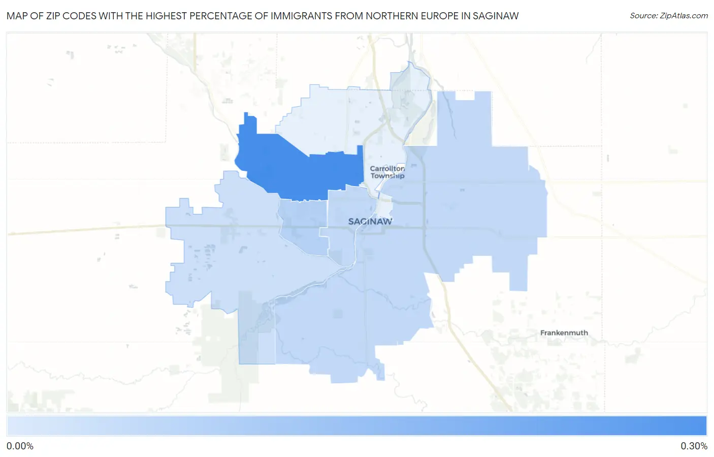 Zip Codes with the Highest Percentage of Immigrants from Northern Europe in Saginaw Map