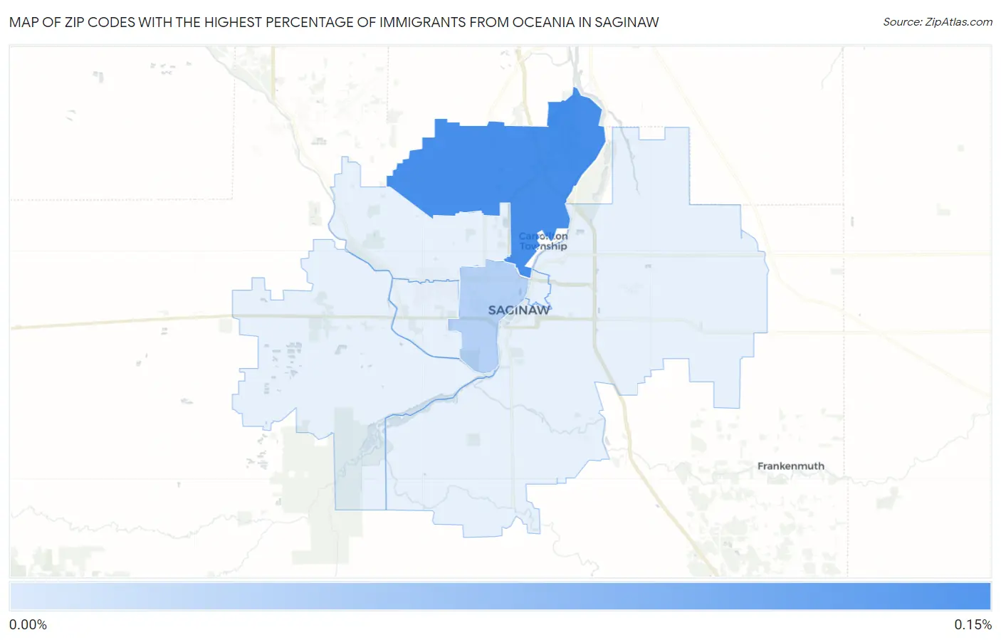 Zip Codes with the Highest Percentage of Immigrants from Oceania in Saginaw Map