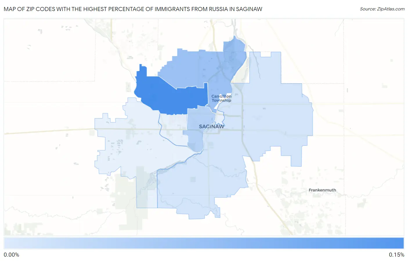Zip Codes with the Highest Percentage of Immigrants from Russia in Saginaw Map