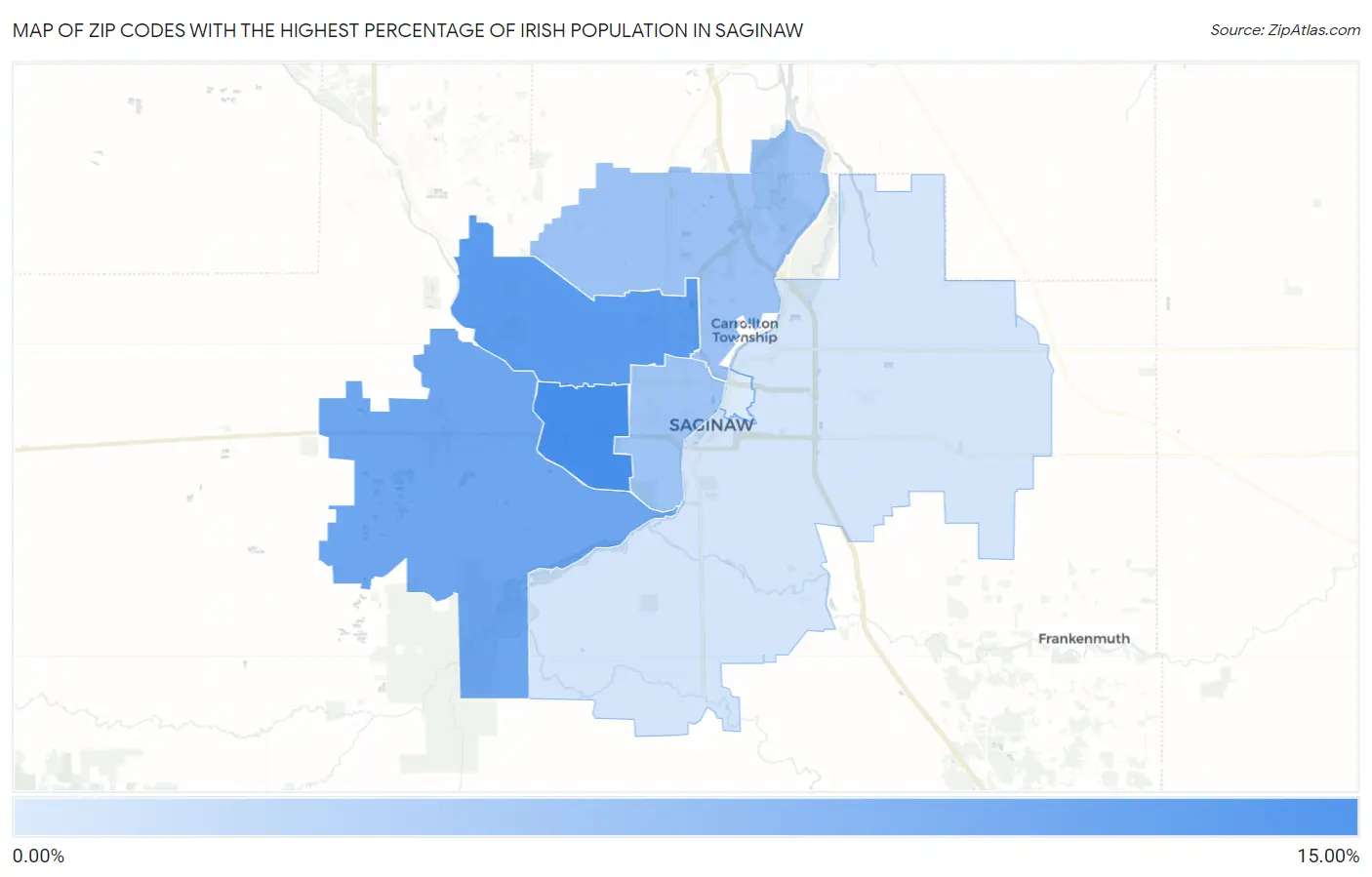 Zip Codes with the Highest Percentage of Irish Population in Saginaw Map