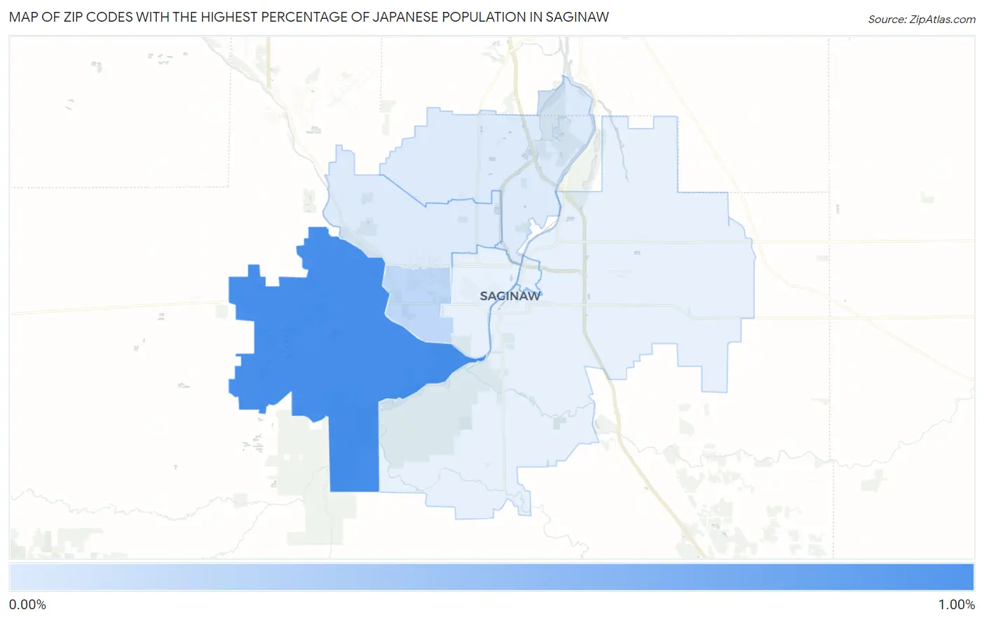 Zip Codes with the Highest Percentage of Japanese Population in Saginaw Map