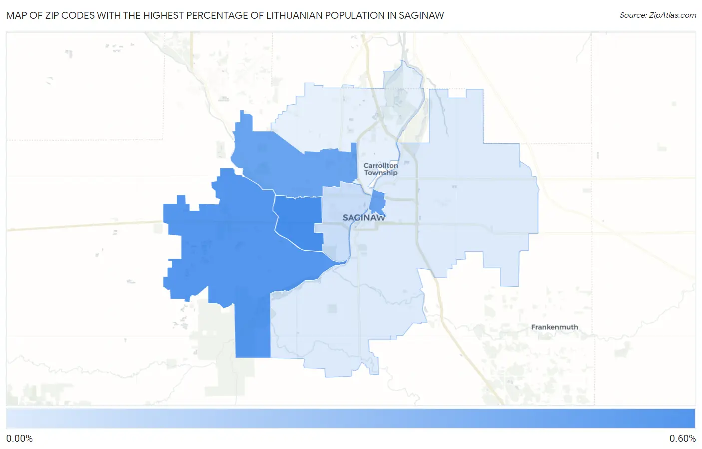 Zip Codes with the Highest Percentage of Lithuanian Population in Saginaw Map
