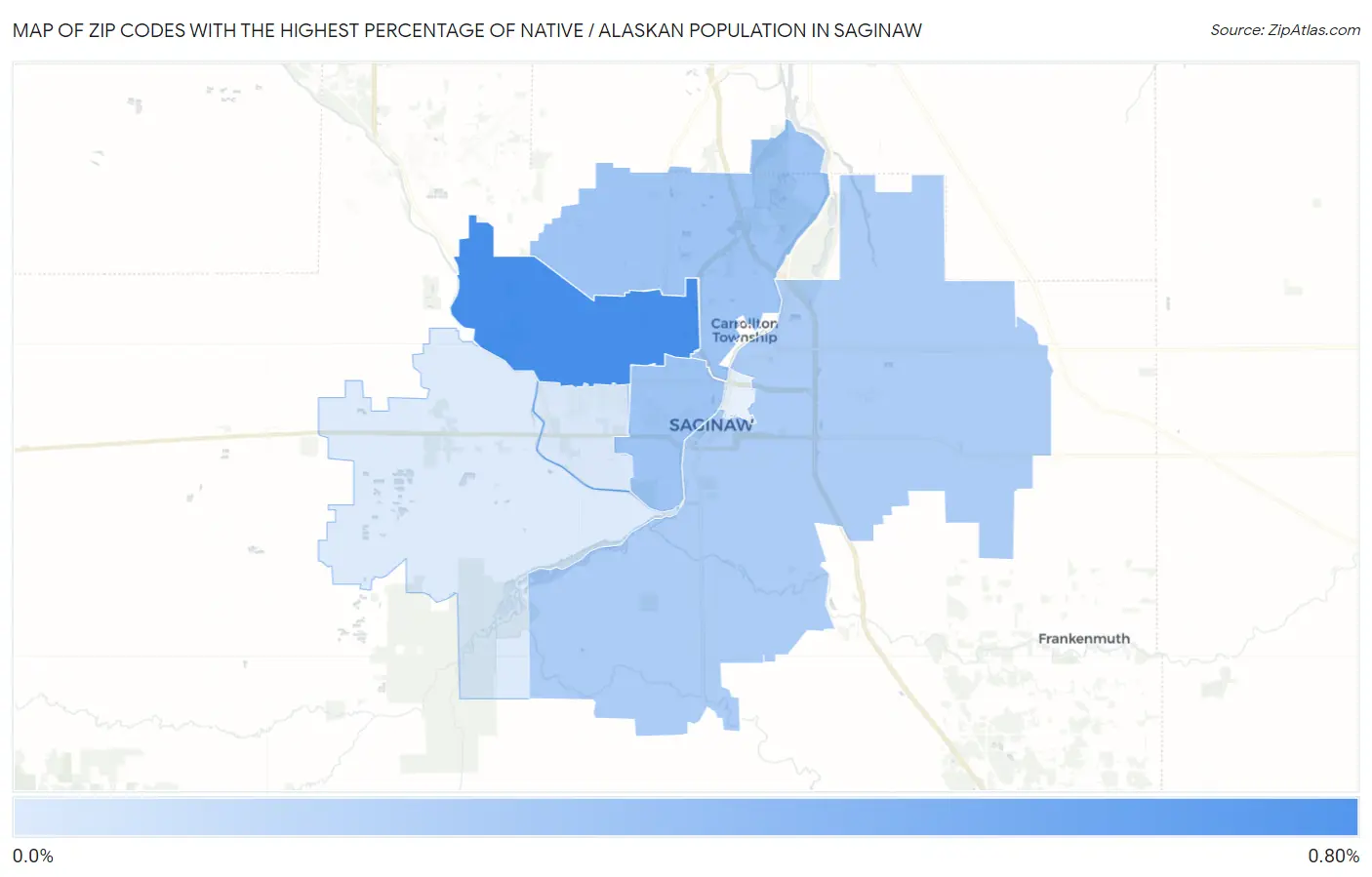 Zip Codes with the Highest Percentage of Native / Alaskan Population in Saginaw Map