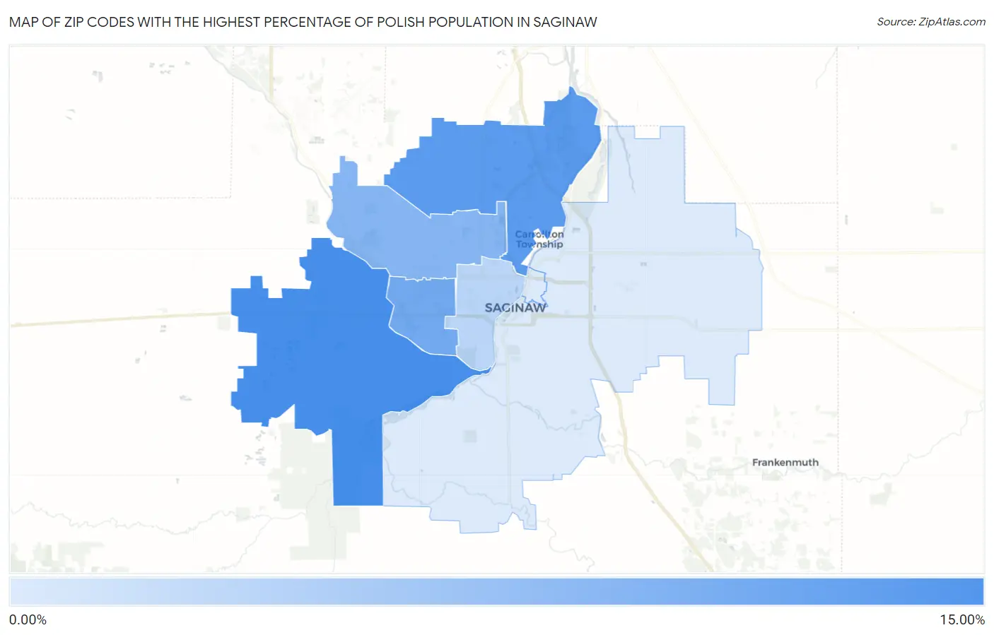 Zip Codes with the Highest Percentage of Polish Population in Saginaw Map