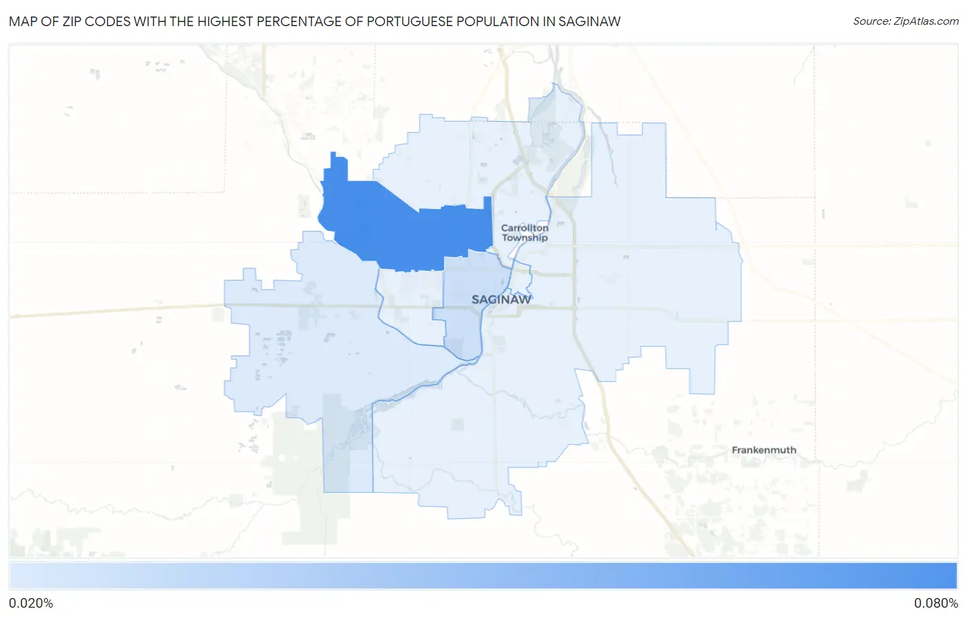 Zip Codes with the Highest Percentage of Portuguese Population in Saginaw Map