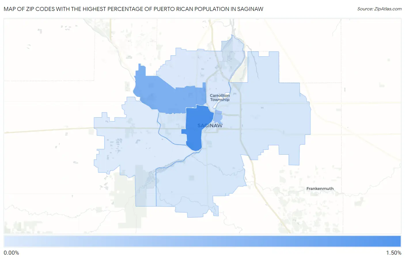 Zip Codes with the Highest Percentage of Puerto Rican Population in Saginaw Map