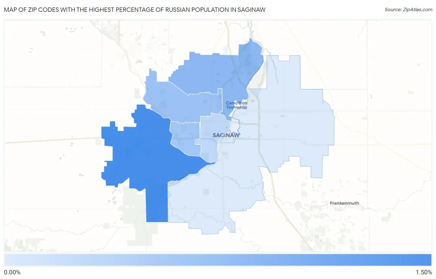 Zip Codes with the Highest Percentage of Russian Population in Saginaw Map