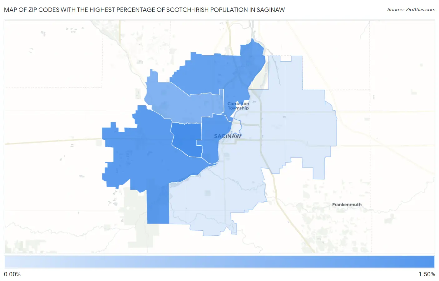 Zip Codes with the Highest Percentage of Scotch-Irish Population in Saginaw Map