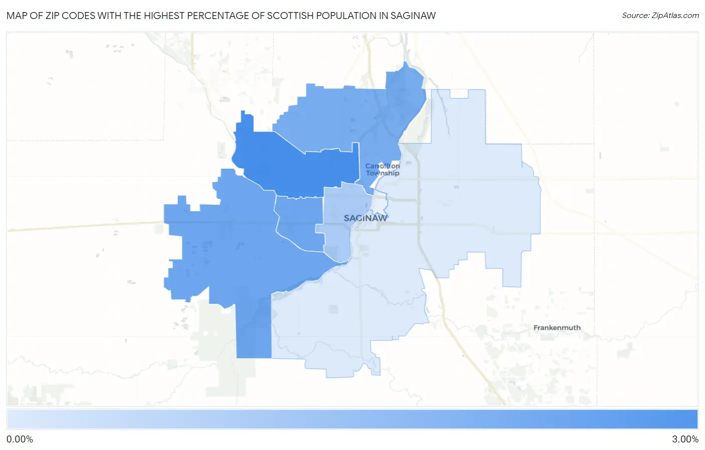 Zip Codes with the Highest Percentage of Scottish Population in Saginaw Map