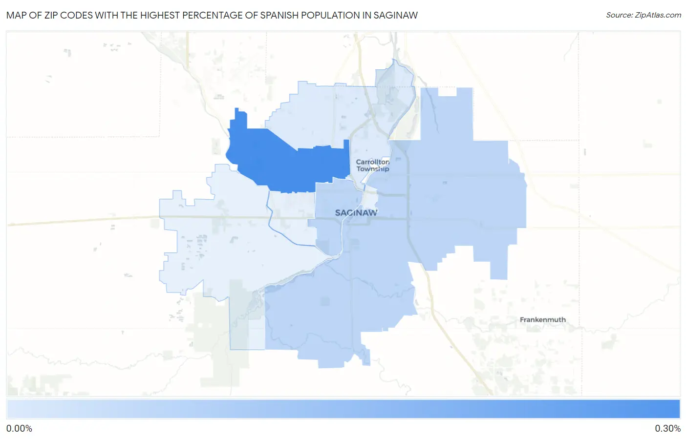 Zip Codes with the Highest Percentage of Spanish Population in Saginaw Map
