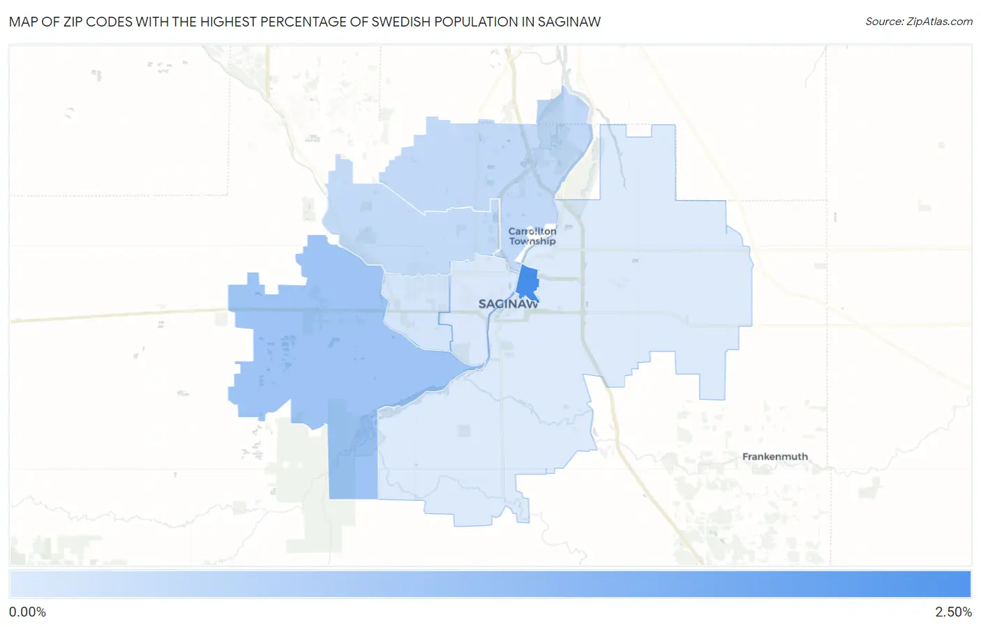 Zip Codes with the Highest Percentage of Swedish Population in Saginaw Map