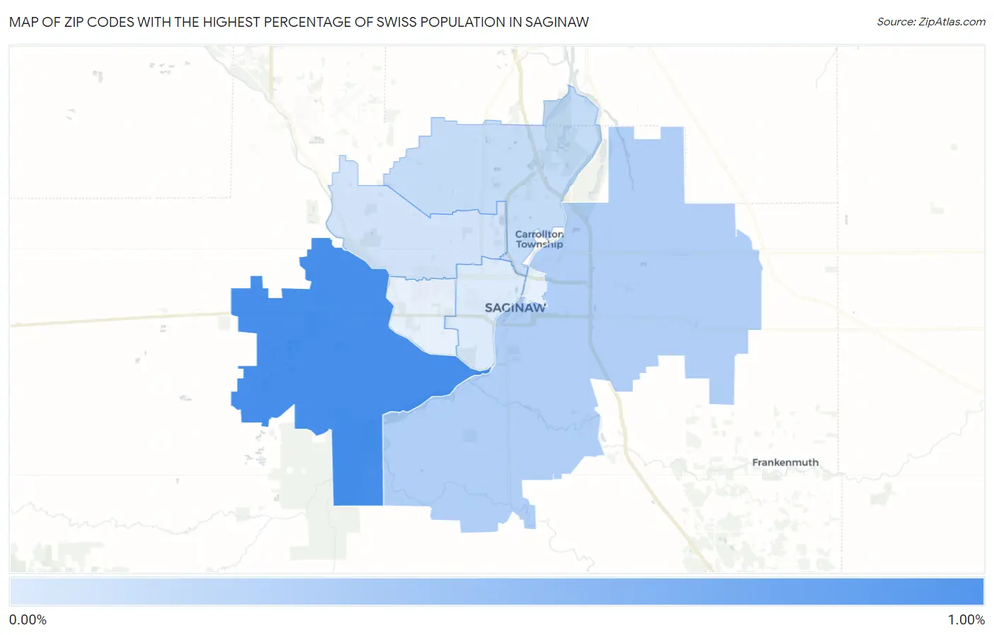Zip Codes with the Highest Percentage of Swiss Population in Saginaw Map