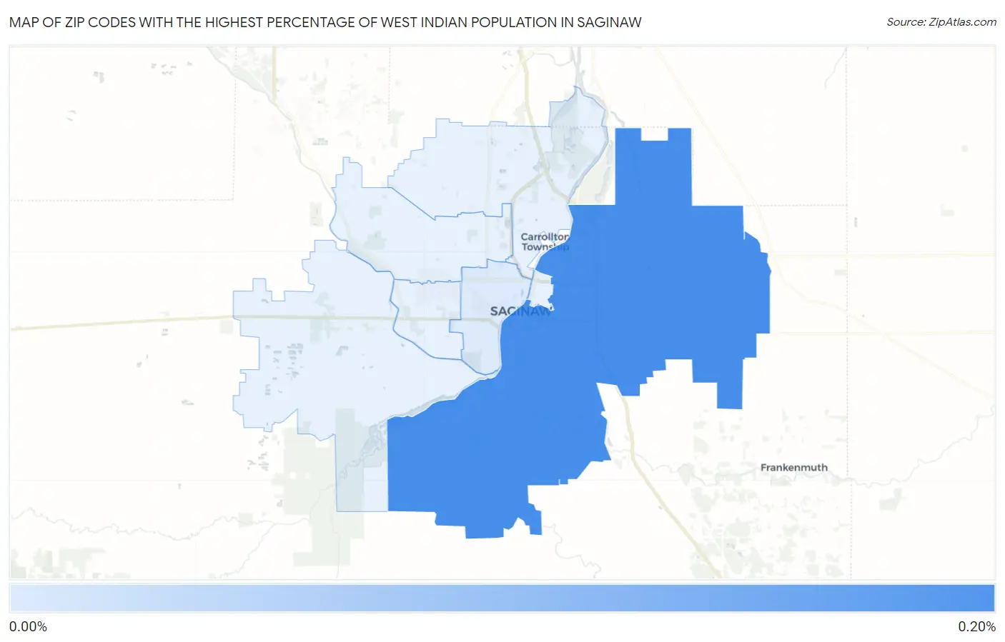 Zip Codes with the Highest Percentage of West Indian Population in Saginaw Map