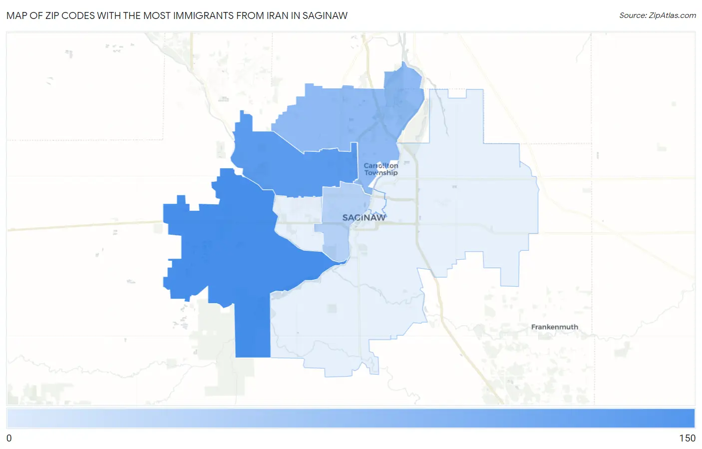 Zip Codes with the Most Immigrants from Iran in Saginaw Map