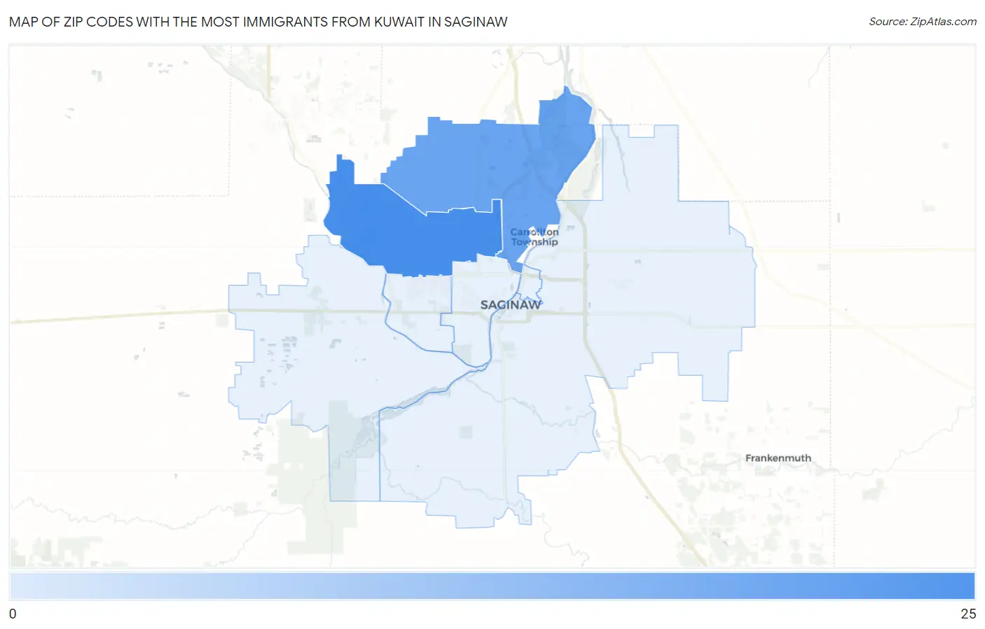 Zip Codes with the Most Immigrants from Kuwait in Saginaw Map