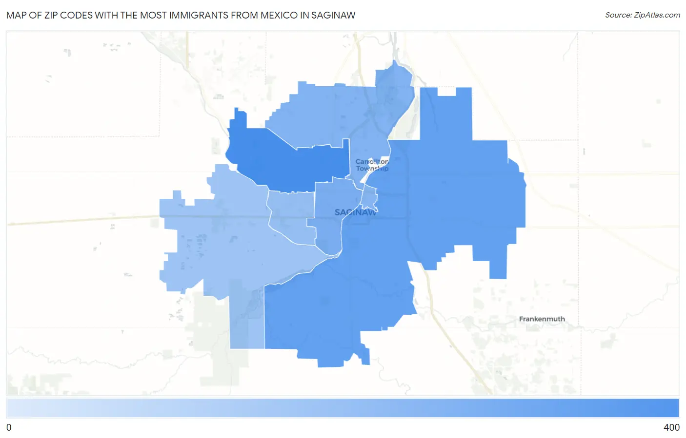 Zip Codes with the Most Immigrants from Mexico in Saginaw Map