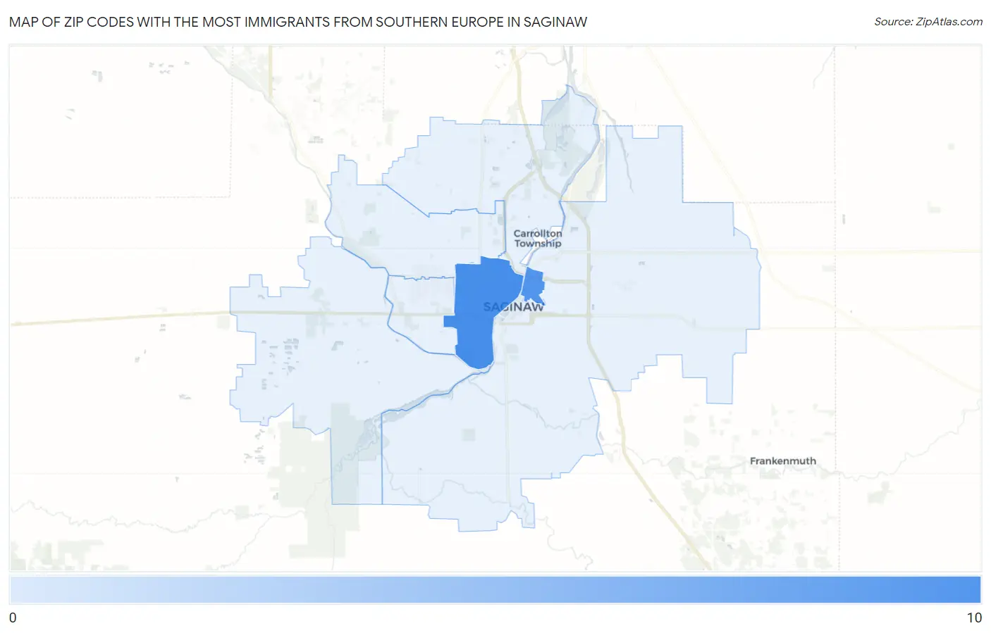 Zip Codes with the Most Immigrants from Southern Europe in Saginaw Map