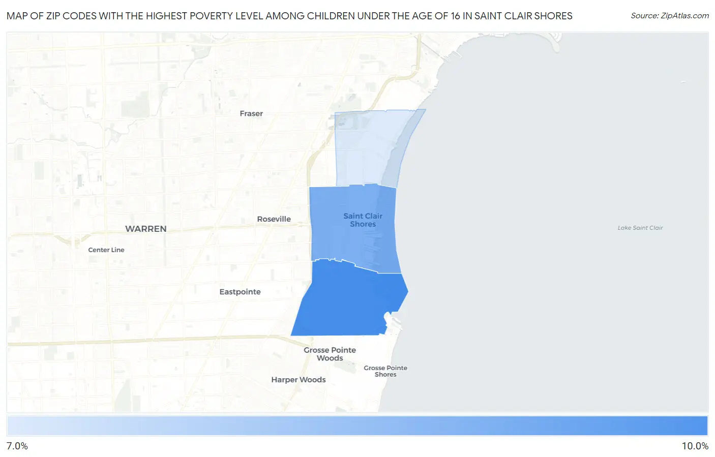 Zip Codes with the Highest Poverty Level Among Children Under the Age of 16 in Saint Clair Shores Map