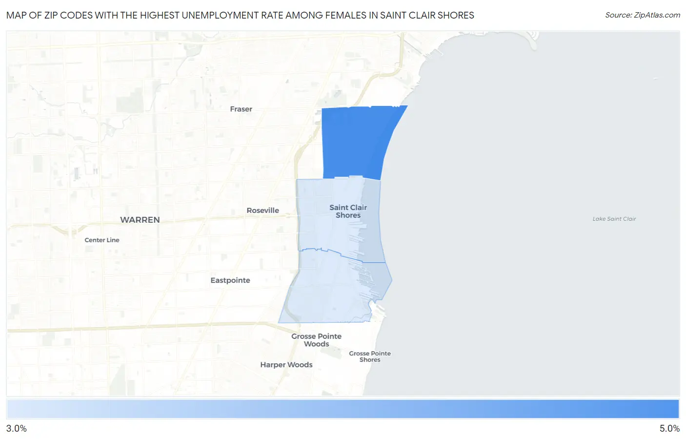 Zip Codes with the Highest Unemployment Rate Among Females in Saint Clair Shores Map