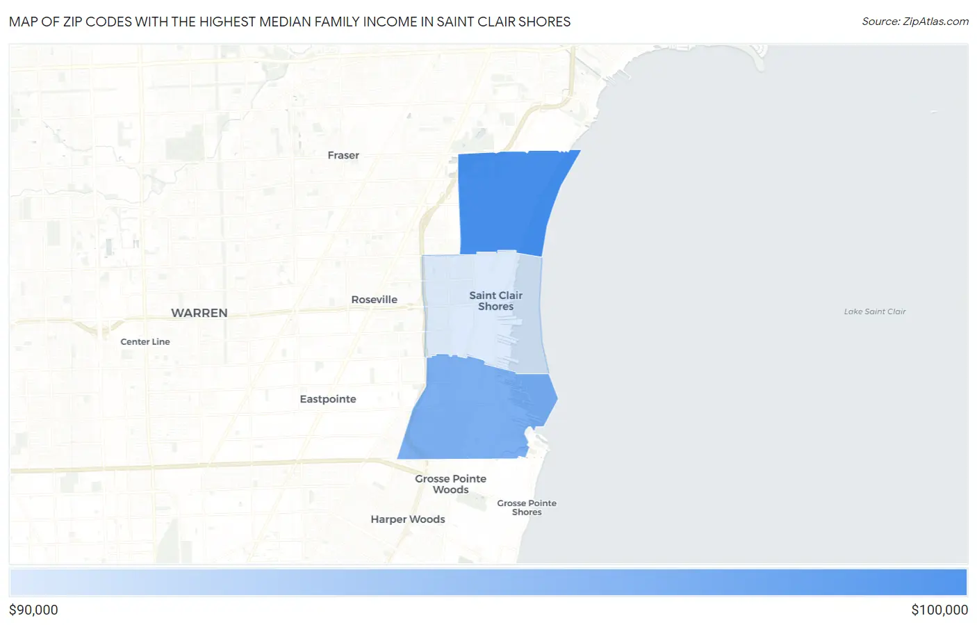 Zip Codes with the Highest Median Family Income in Saint Clair Shores Map