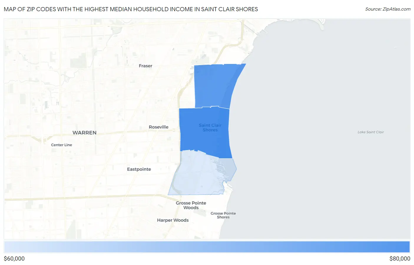 Zip Codes with the Highest Median Household Income in Saint Clair Shores Map