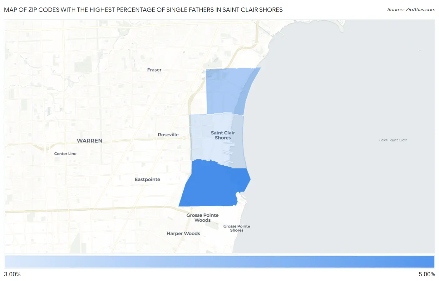 Zip Codes with the Highest Percentage of Single Fathers in Saint Clair Shores Map