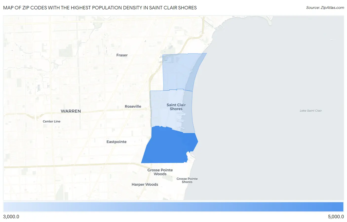 Zip Codes with the Highest Population Density in Saint Clair Shores Map