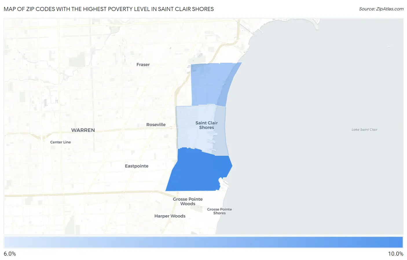 Zip Codes with the Highest Poverty Level in Saint Clair Shores Map