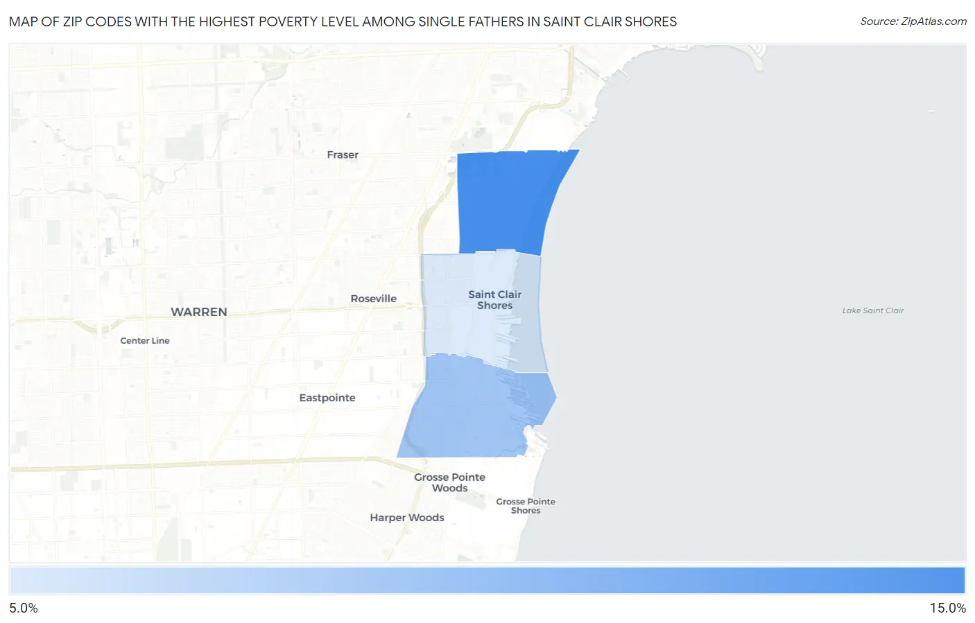 Zip Codes with the Highest Poverty Level Among Single Fathers in Saint Clair Shores Map