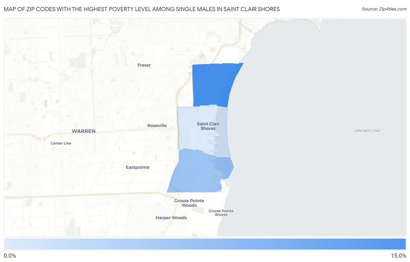 Zip Codes with the Highest Poverty Level Among Single Males in Saint Clair Shores Map