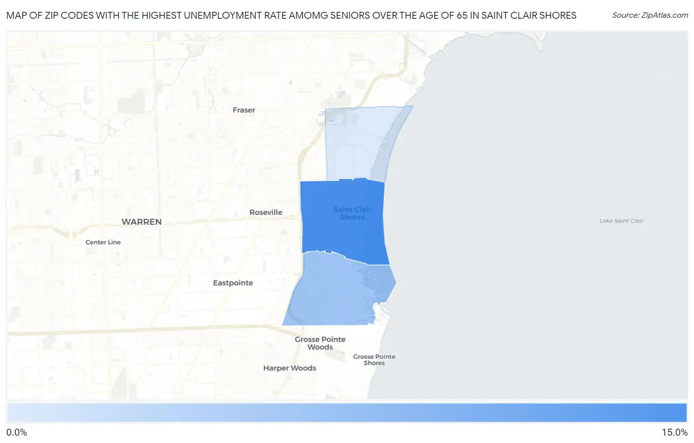 Zip Codes with the Highest Unemployment Rate Amomg Seniors Over the Age of 65 in Saint Clair Shores Map