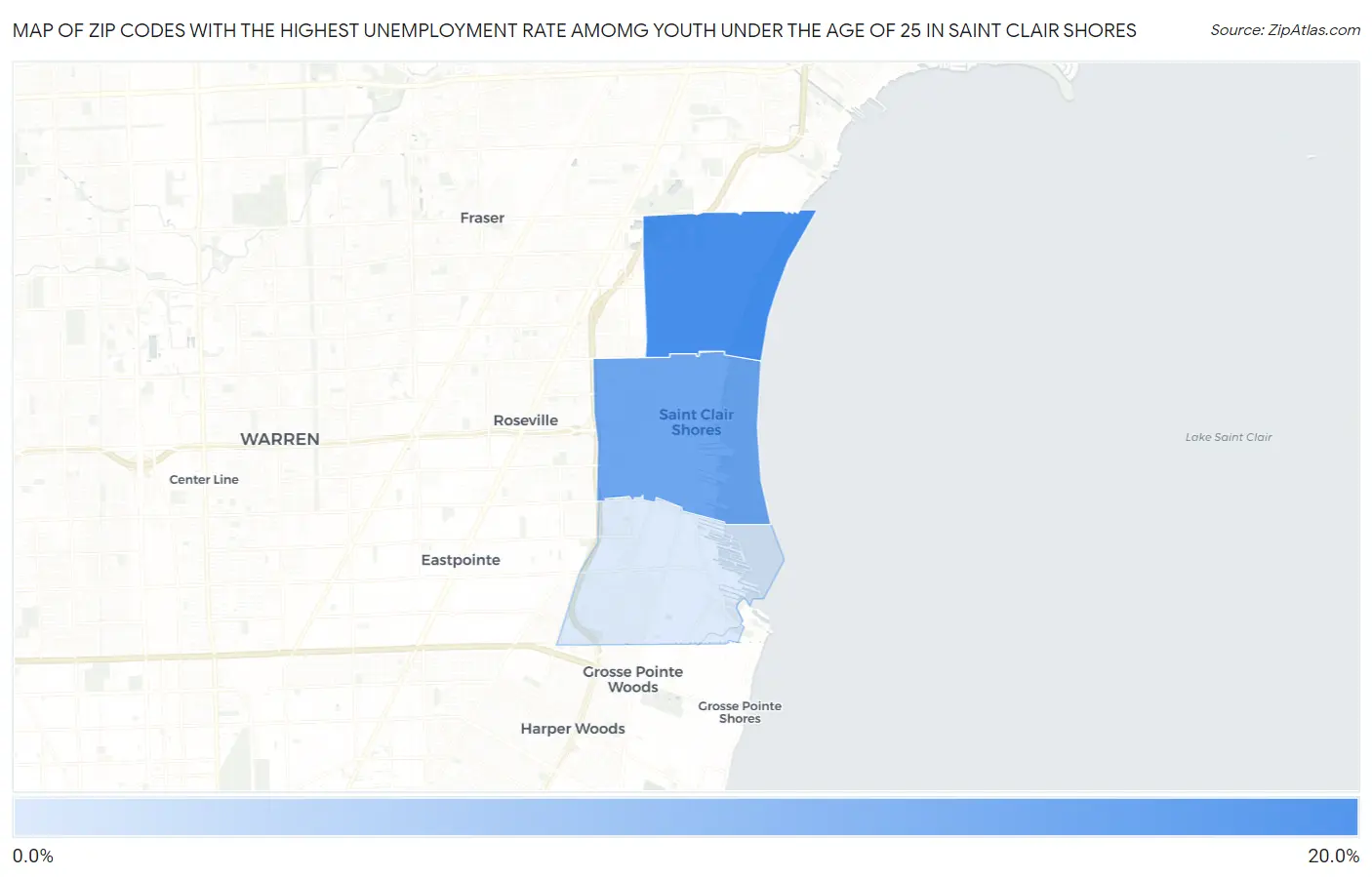 Zip Codes with the Highest Unemployment Rate Amomg Youth Under the Age of 25 in Saint Clair Shores Map