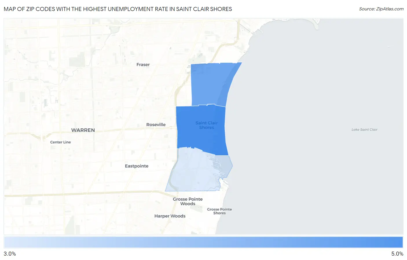 Zip Codes with the Highest Unemployment Rate in Saint Clair Shores Map