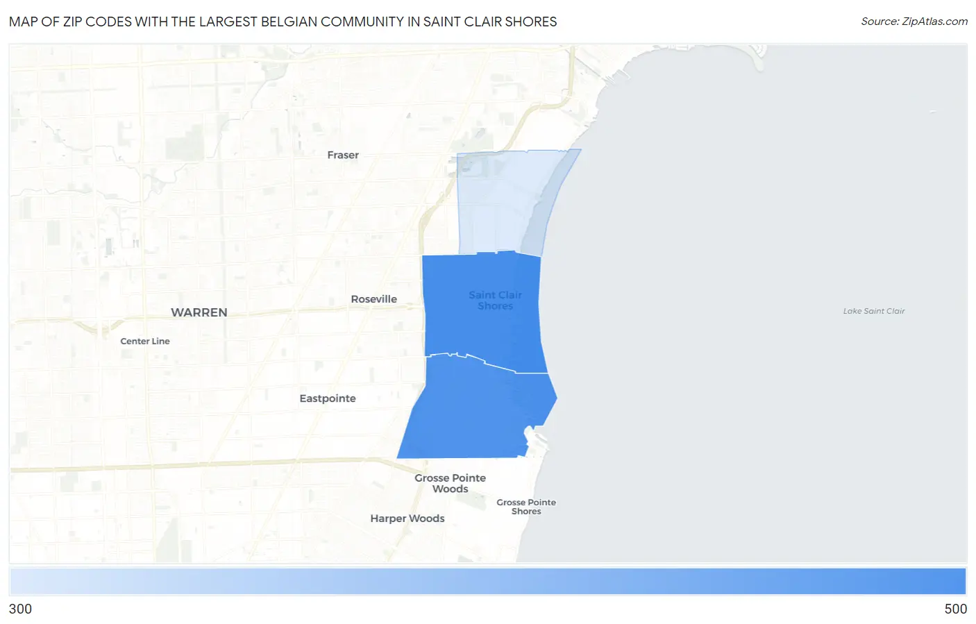 Zip Codes with the Largest Belgian Community in Saint Clair Shores Map
