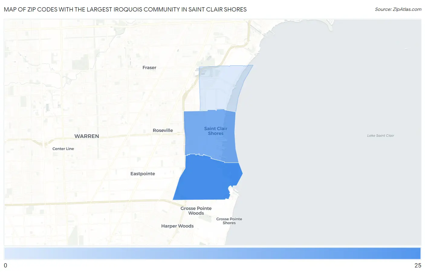 Zip Codes with the Largest Iroquois Community in Saint Clair Shores Map