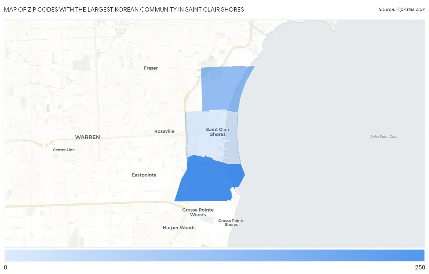 Zip Codes with the Largest Korean Community in Saint Clair Shores Map