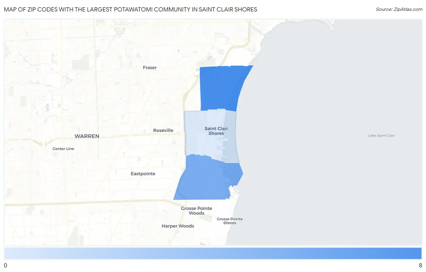 Zip Codes with the Largest Potawatomi Community in Saint Clair Shores Map