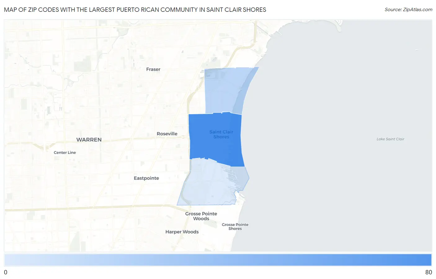 Zip Codes with the Largest Puerto Rican Community in Saint Clair Shores Map