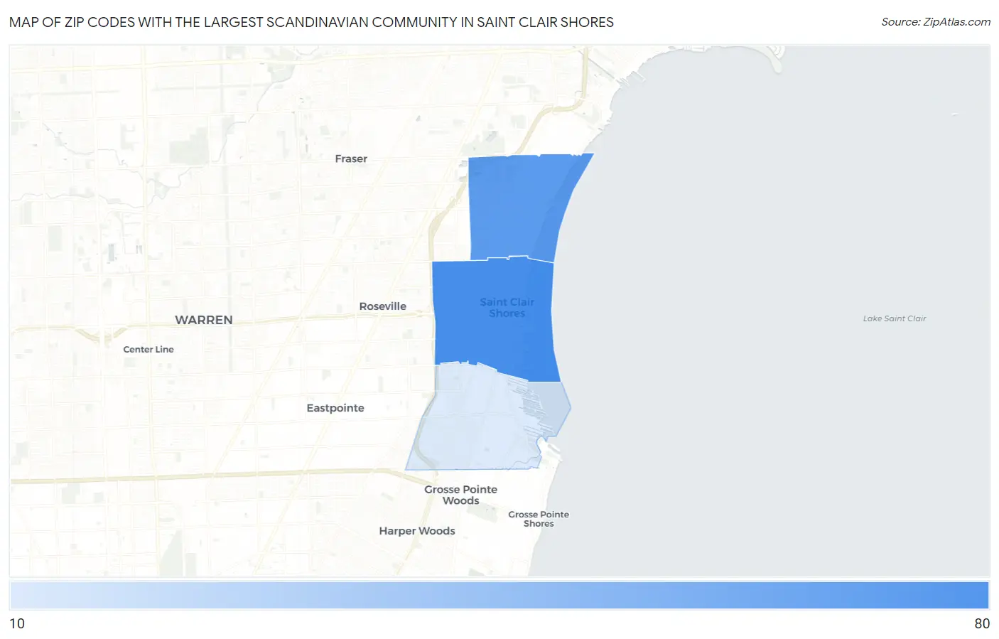 Zip Codes with the Largest Scandinavian Community in Saint Clair Shores Map