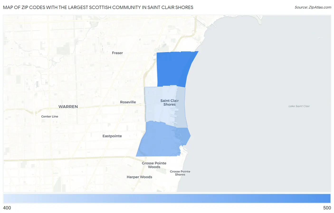 Zip Codes with the Largest Scottish Community in Saint Clair Shores Map