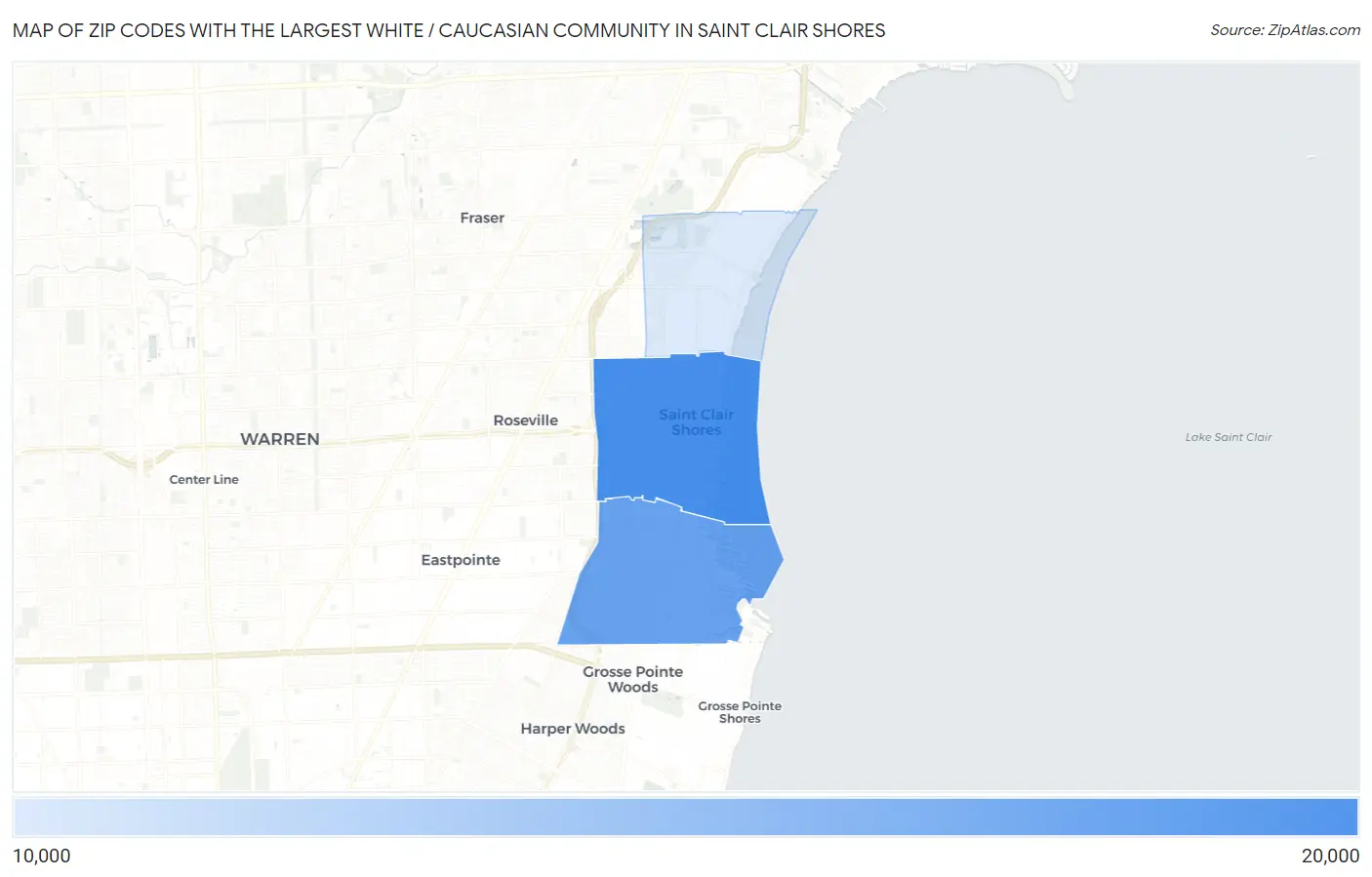 Zip Codes with the Largest White / Caucasian Community in Saint Clair Shores Map