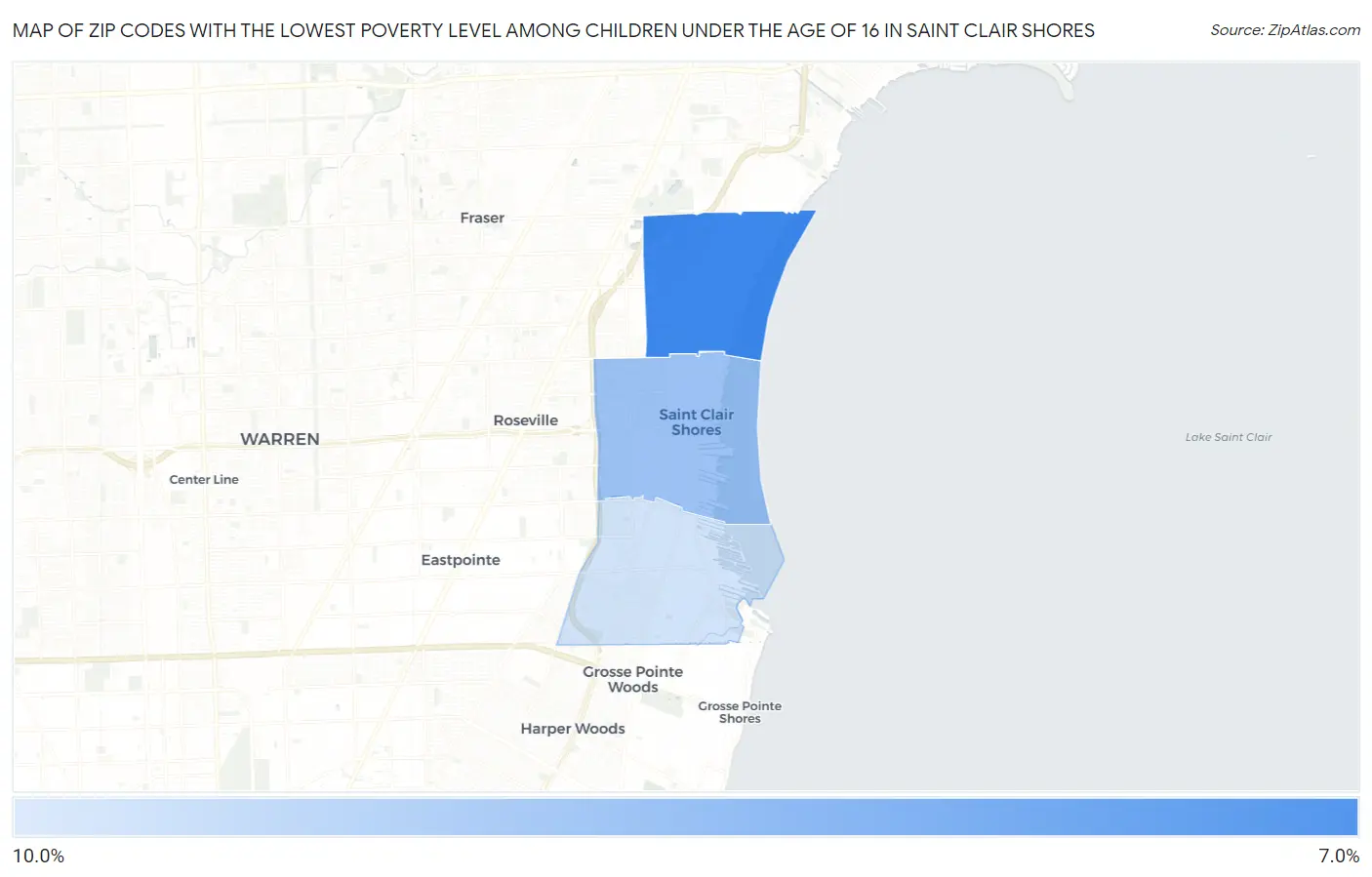 Zip Codes with the Lowest Poverty Level Among Children Under the Age of 16 in Saint Clair Shores Map