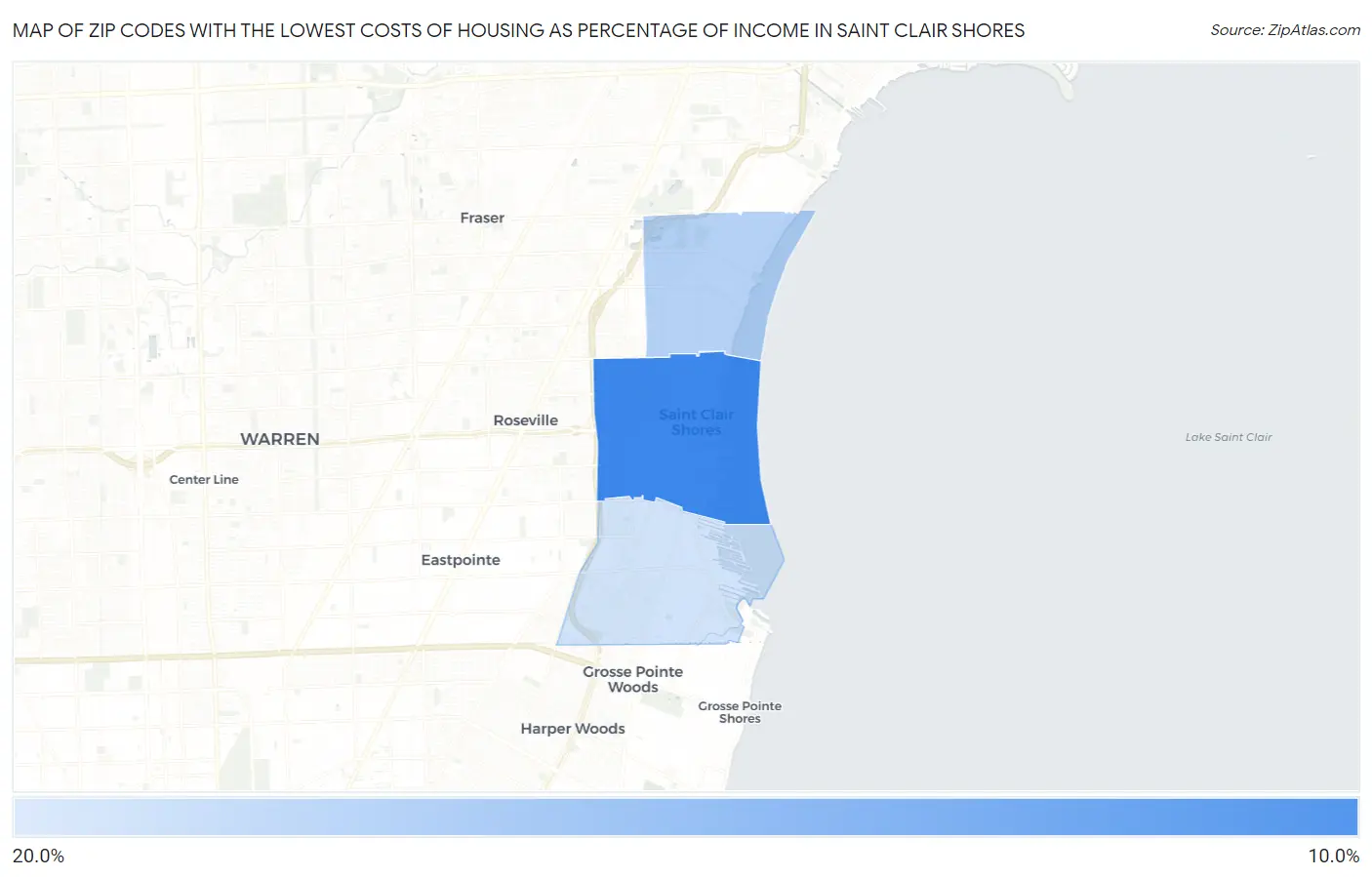 Zip Codes with the Lowest Costs of Housing as Percentage of Income in Saint Clair Shores Map